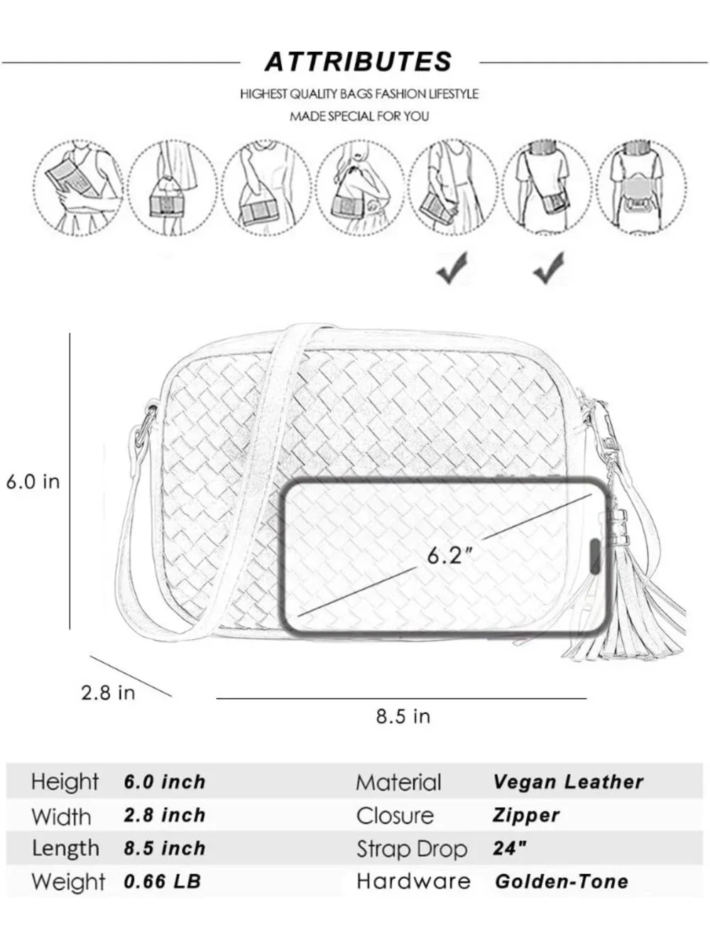 Women's White Woven Small Boho Purse Vegan Zipper Leather Crossbody Bag